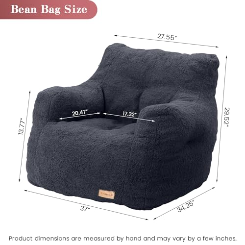 Bean Bag Chair with Filler, Tufted Soft Stuffed, Black B61630