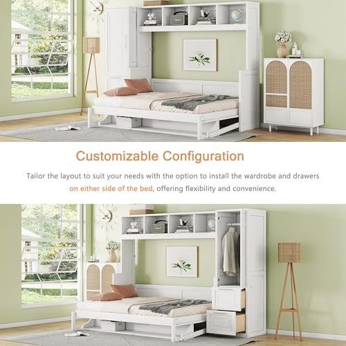Linique Murphy Cabinet Wall Bed with Closet, Drawers and Top Shelf, Gray K190832