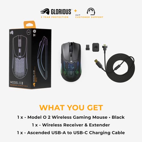 Glorious Gaming Model D 2 Wireless Ergonomic Mouse, 66g, White V612