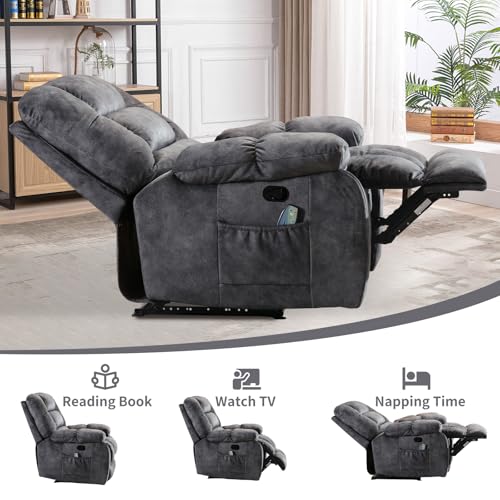 Massage Recliner Chair with Heat, Ergonomic Fabric, Side Pockets (Taupe) S254