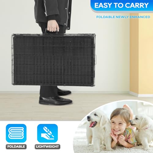 FDW Dog Crate for Large Dogs 48 Inch Folding Metal Wire Cage Double Door N1299