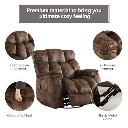 INZOY Massage Swivel Rocker Recliner with Heat and Vibration, Brown G989