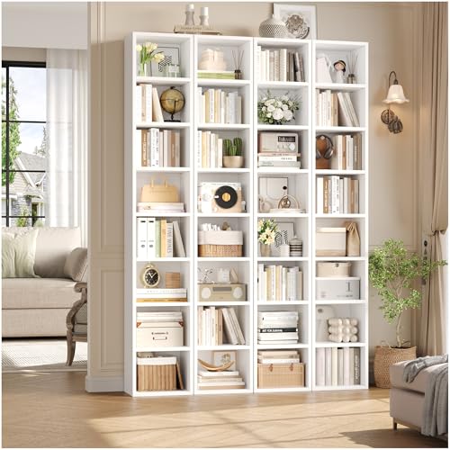 FOTOSOK 8-Tier Media Tower Rack, Tall Narrow Bookcase, Black/Brown W19438