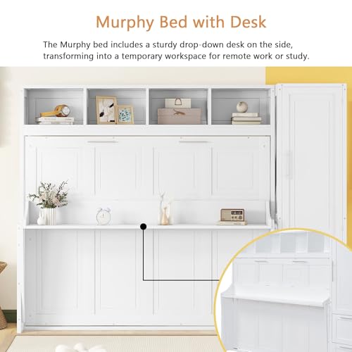 Linique Murphy Cabinet Wall Bed with Closet, Drawers and Top Shelf, Gray K190832