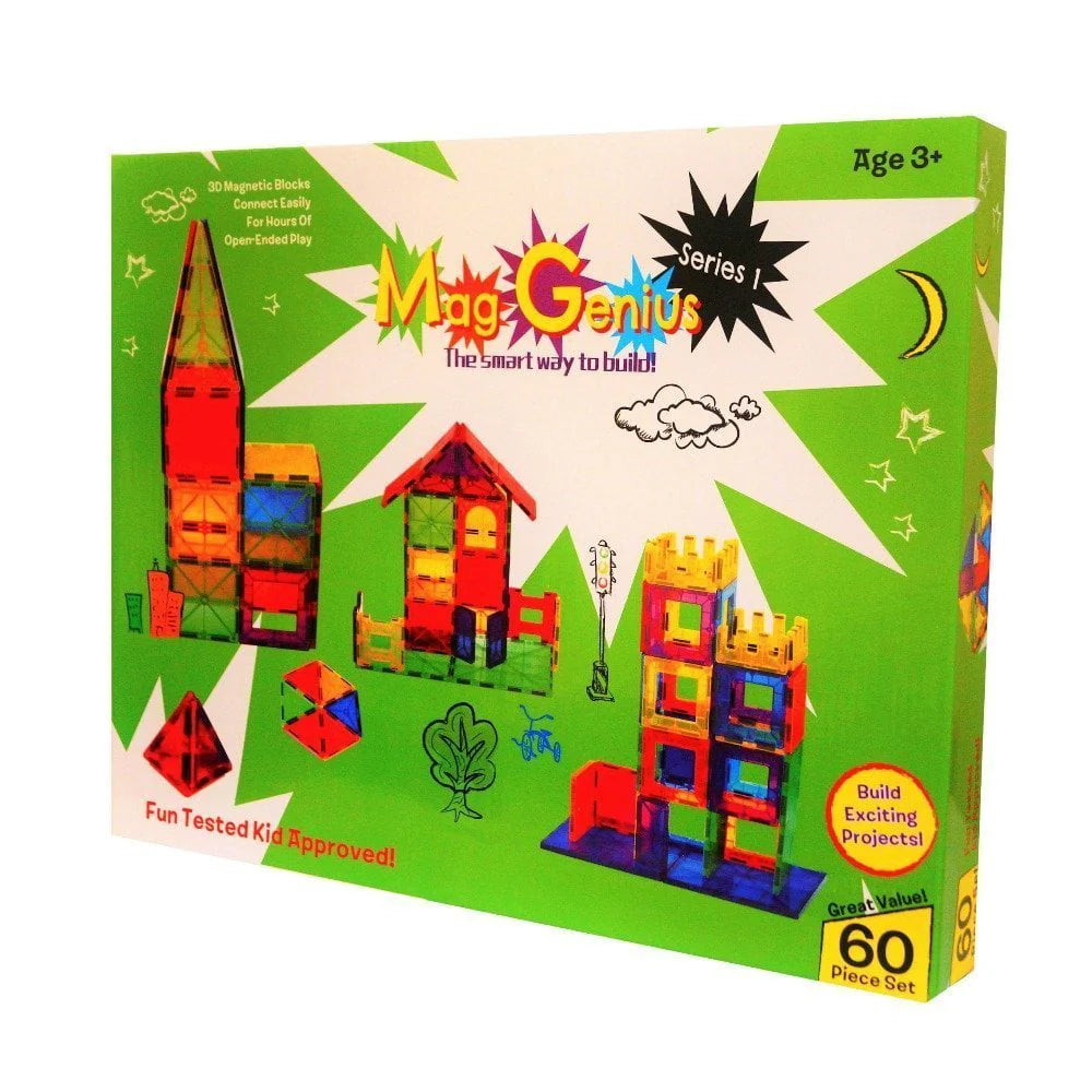 Mag-Genius Building Magnet Tiles Blocks 3D Toy Set 60 Pieces S7871