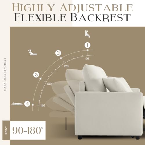 55" 3-in-1 Convertible Sleeper Sofa Bed with Adjustable Backrest, Chenille, Beige R49011