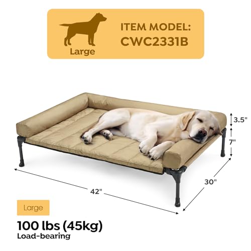 Veehoo Elevated Dog Bed with Removable Waterproof Bolster Cushion, Breathable Mesh, Indoor Outdoor, 42x30 inches, Beige U875430
