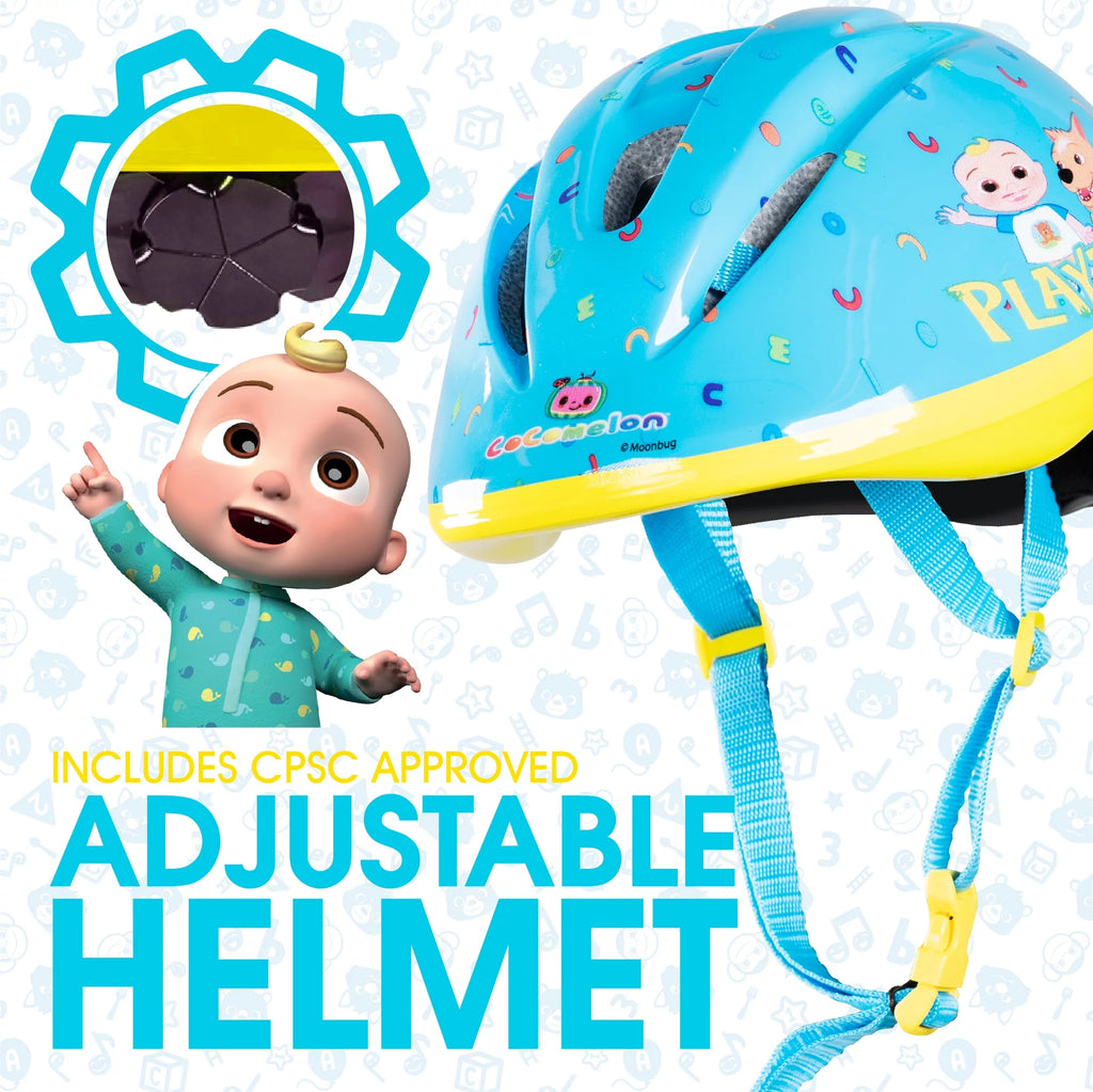 Cocomelon Toddlers Balance Bike with Adjustable Helmet, Light-up Wheels, Blue W771