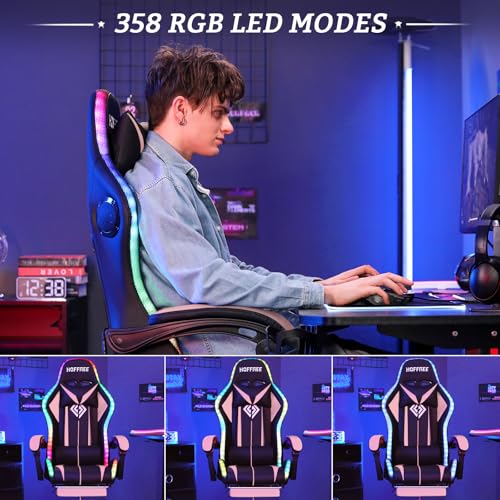 HOFFREE RGB Gaming Chair with Speakers and Footrest, Blue and Black B69323