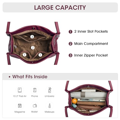 Kattee Leather Tote Bag for Women, Casual Shoulder Hobo Purse with Magnetic Snap Closure U606