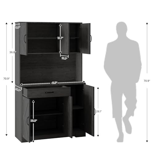 72" Tall Storage Cabinet with Adjustable Shelves & Steel Frame, Dark Grey F5479