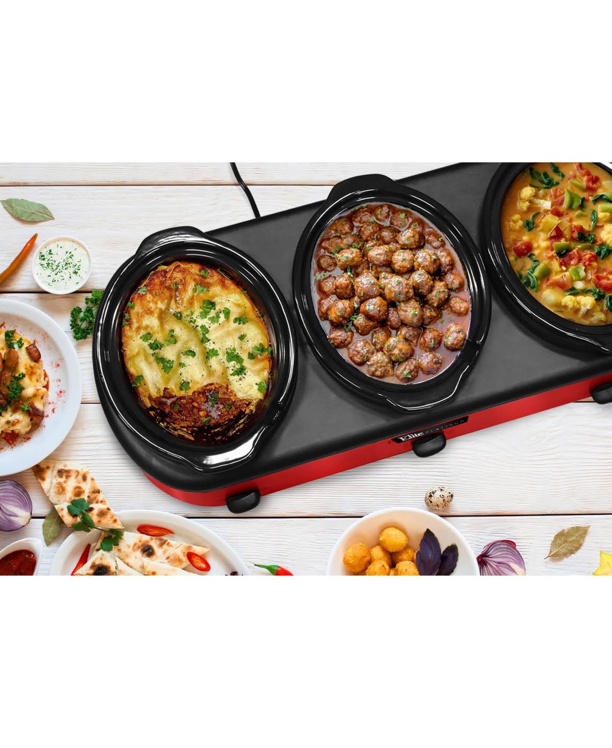 Elite Platinum Triple Slow Cooker Buffet, Red I958445