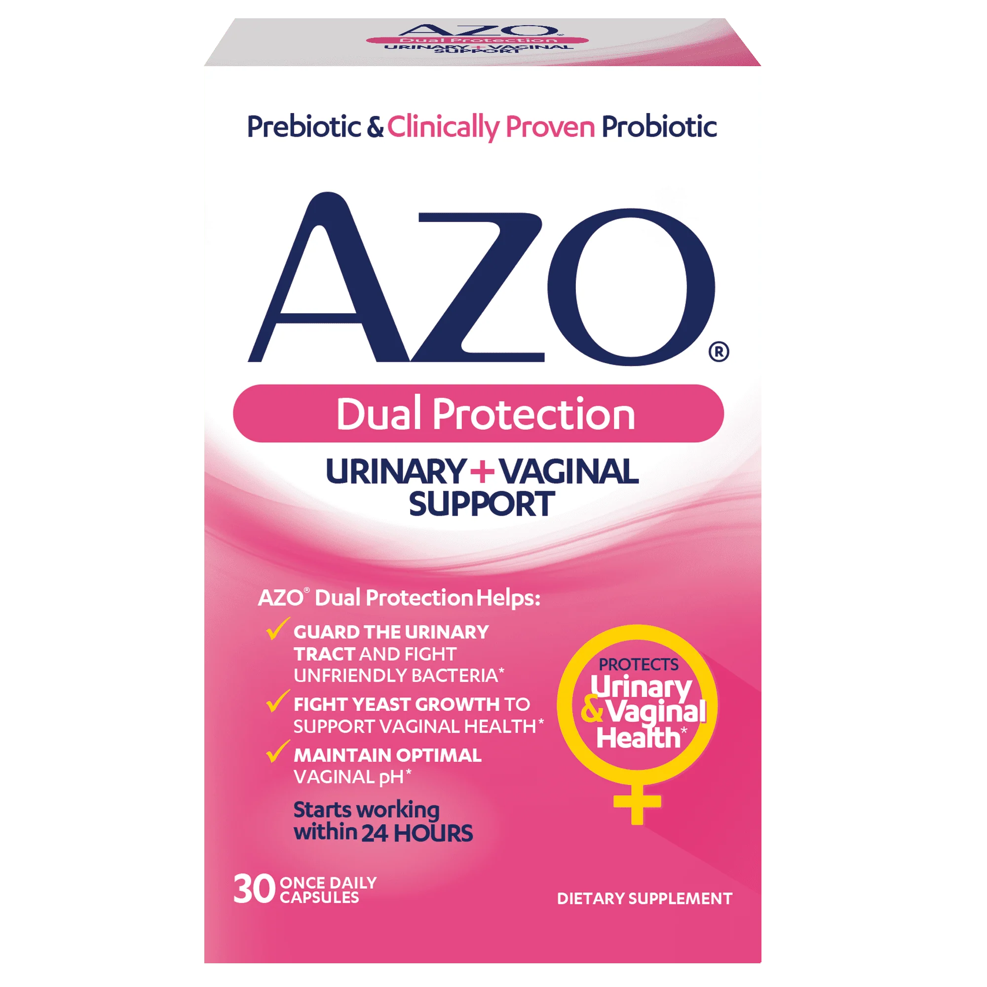 AZO Dual Protection™, Urinary + Vaginal Support*, Women's Prebiotic and Clinically-proven Probiotic, 30 count