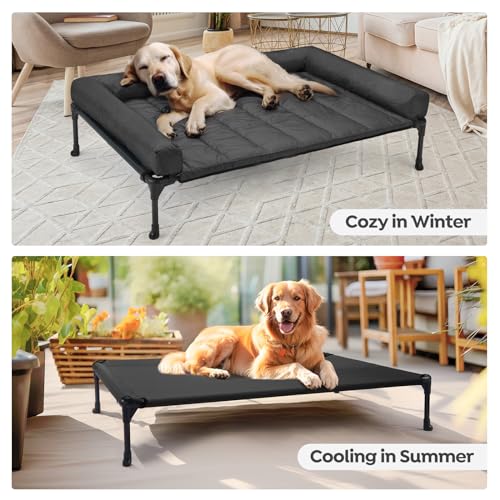 Veehoo Elevated Dog Bed with Removable Waterproof Bolster Cushion, Breathable Mesh, Indoor Outdoor, 42x30 inches, Beige U875430