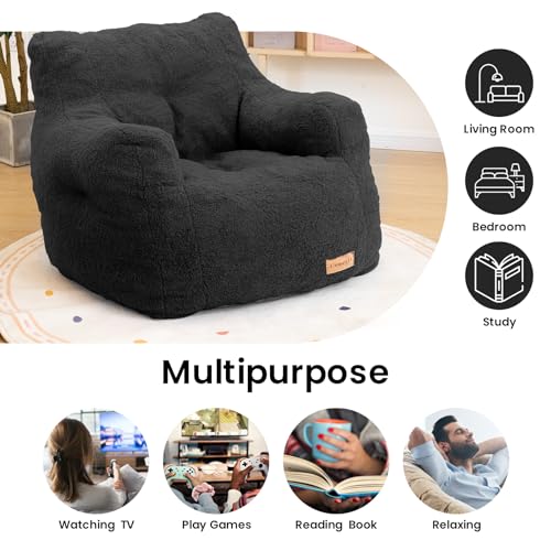 Bean Bag Chair with Filler, Tufted Soft Stuffed, Black B61630