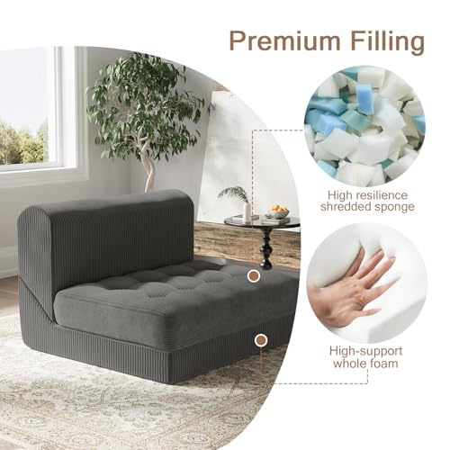 COMAX Folding Sofa Bed Convertible Chair Bed Corduroy 3-in-1 Floor Couch, Dark Grey E940