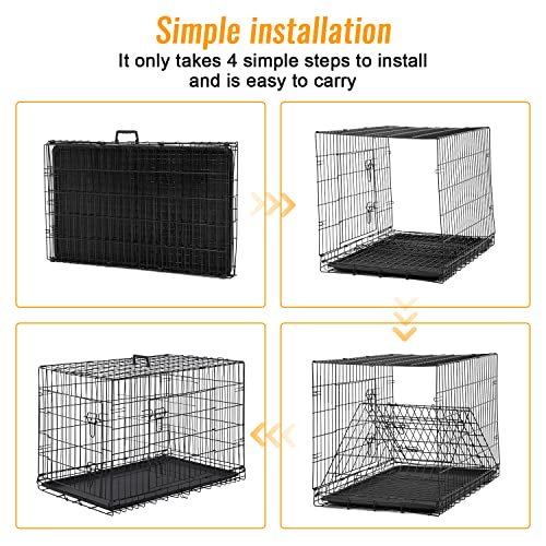 FDW Dog Crate for Large Dogs 48 Inch Folding Metal Wire Cage Double Door N1299