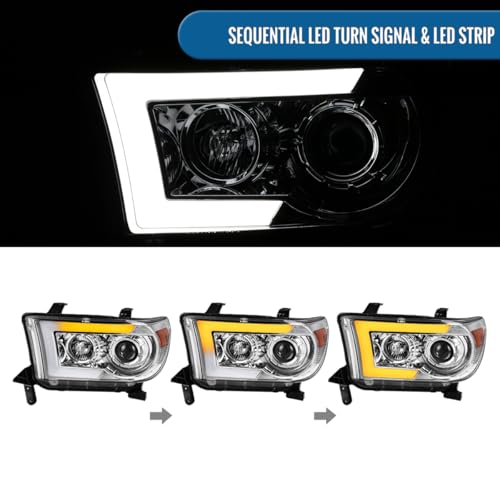 2007-2017 Toyota Tundra Sequoia Projector Headlights LED Sequential Turn Signals Pair Black E615
