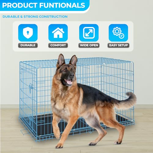 FDW Dog Crate for Large Dogs 48 Inch Folding Metal Wire Cage Double Door N1299