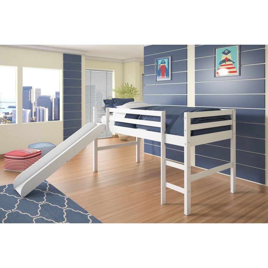 Donco Kids Twin Loft Tent Bed with Slide, Light Espresso Y977