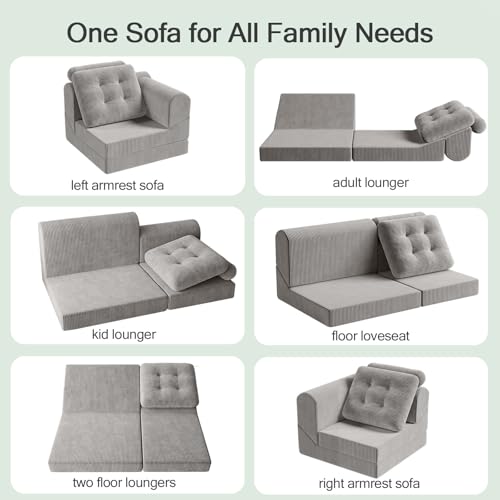 COMAX Folding Sofa Bed Convertible Chair Bed Corduroy 3-in-1 Floor Couch, Dark Grey E940