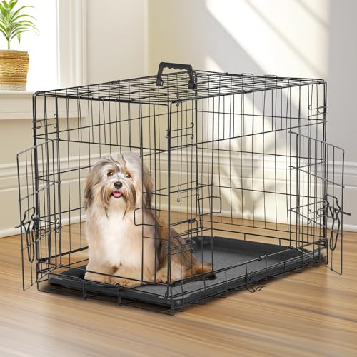 Sweetcrispy Large Dog Crate with Divider Panel, 36 Inch Double Door Folding Metal Wire Cage L276890