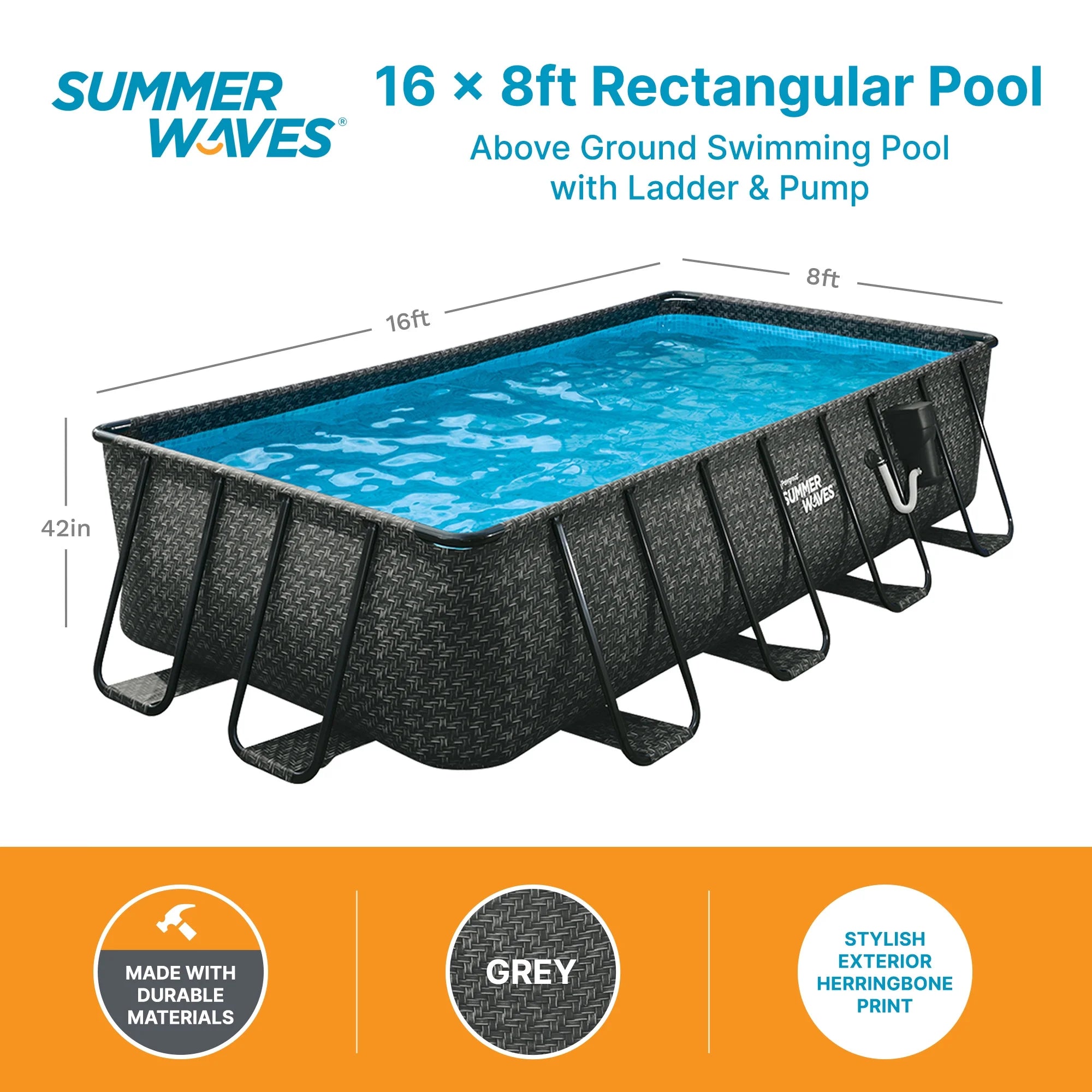 Summer Waves 16ft Elite Frame Outdoor Rectangular Pool L2355