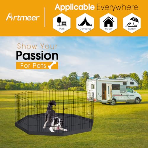 Artmeer Pet Playpen 8 Panels 24 Inch Foldable Dog Fence Kennel, Black N172167