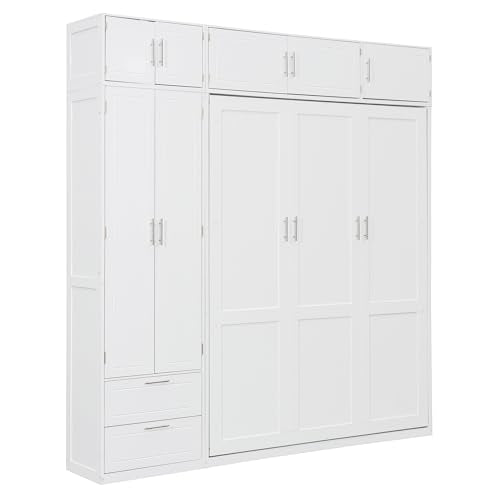 PURLOVE Wood Twin Murphy Bed with Light and USB, Gray W600663