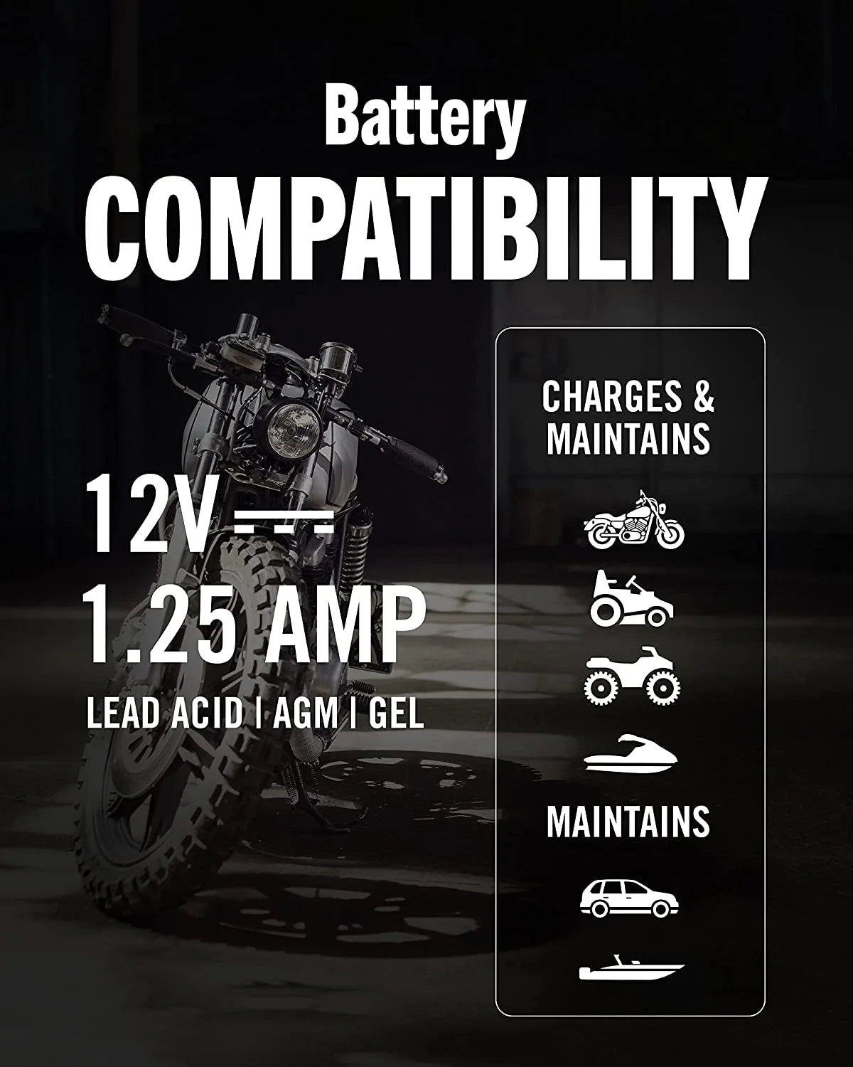 Battery Tender Plus 12V Battery Charger and Maintainer 1.25 Amp for Motorcycles, ATVs, UTVs G9853