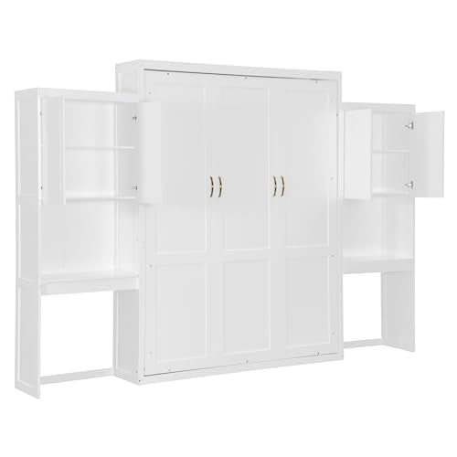 SOFTSEA Queen Murphy Bed with Desk and Storage, Espresso S562