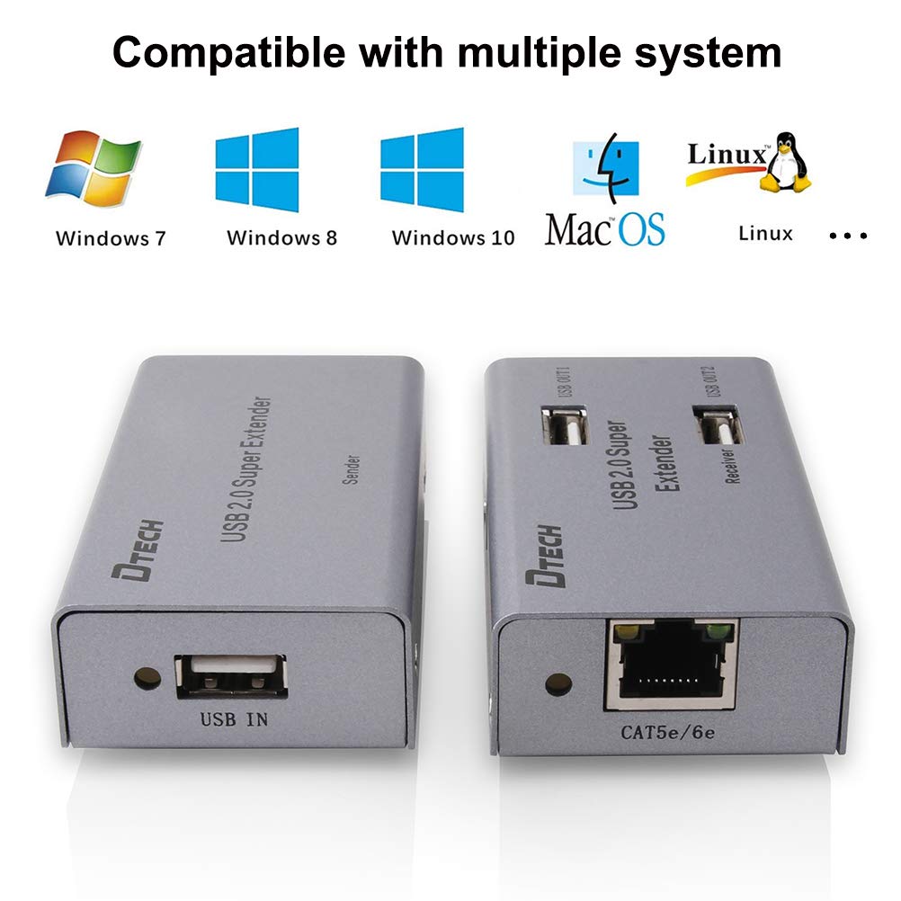 DTECH 50m USB Extender over Ethernet with 4-Port Hub, 2-Pack K806