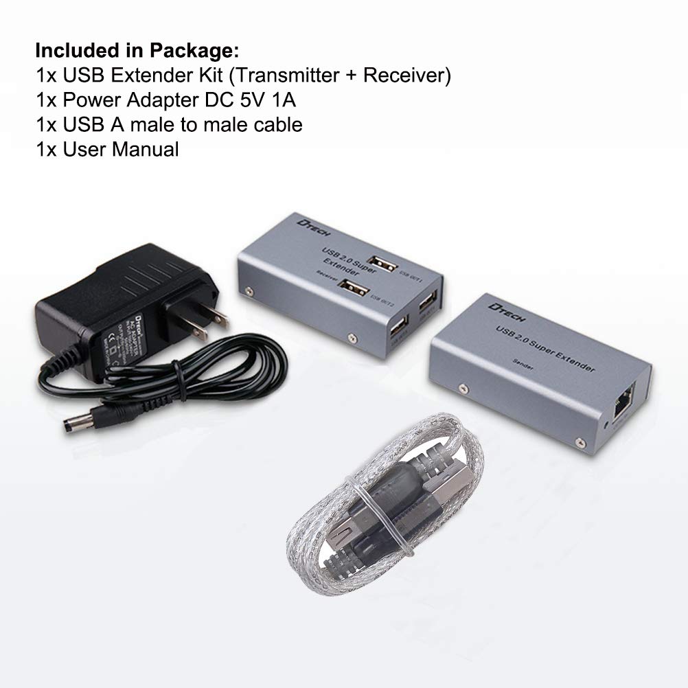 DTECH 50m USB Extender over Ethernet with 4-Port Hub, 2-Pack K806