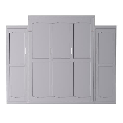Harper & Bright Designs Full Murphy Bed with Two Closets and Storage Shelf, Walnut P2065