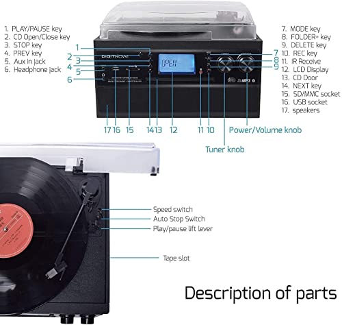 DIGITNOW Bluetooth Record Player Turntable with Stereo Speakers and MP3 Converter V38530