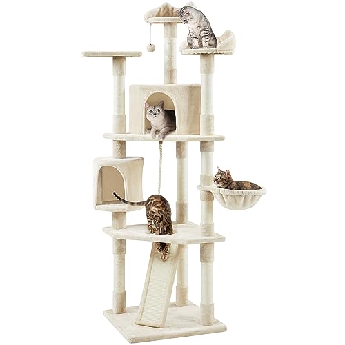 Yaheetech Multi-Level Cat Tree with Scratching Posts, Plush Perches and Condo, Dark Gray and White V70137