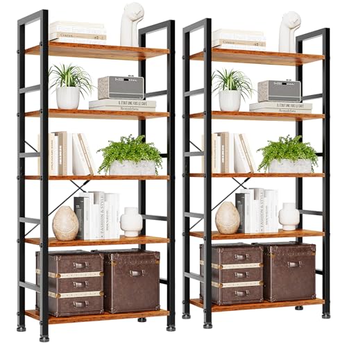 5 Tier Tall Bookcase Bookshelf Organizer Storage Unit Rustic Brown G866