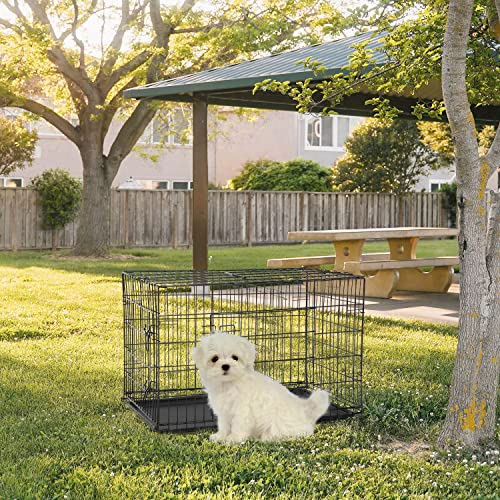 FDW Dog Crate for Large Dogs 48 Inch Folding Metal Wire Cage Double Door N1299