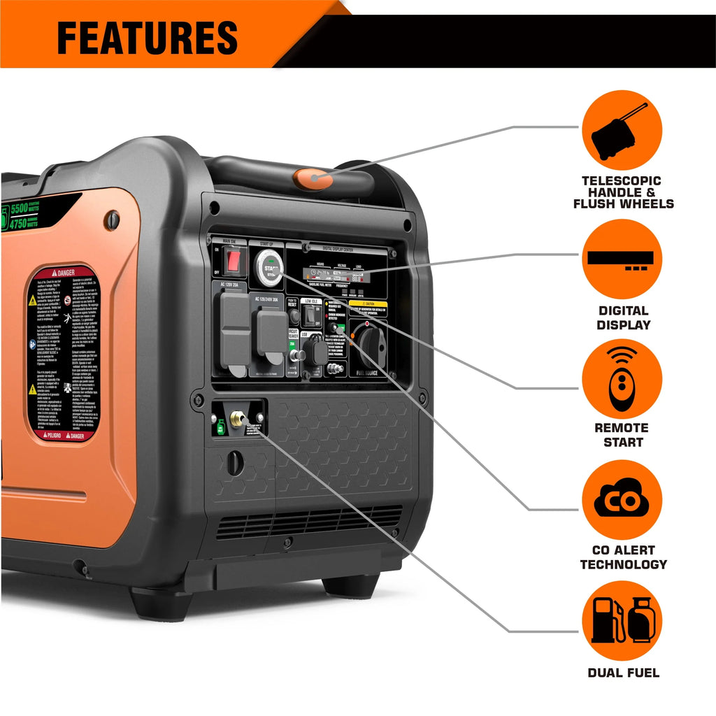 Genmax 6000W Dual Fuel Quiet Portable Inverter Generator with Remote Start A549710