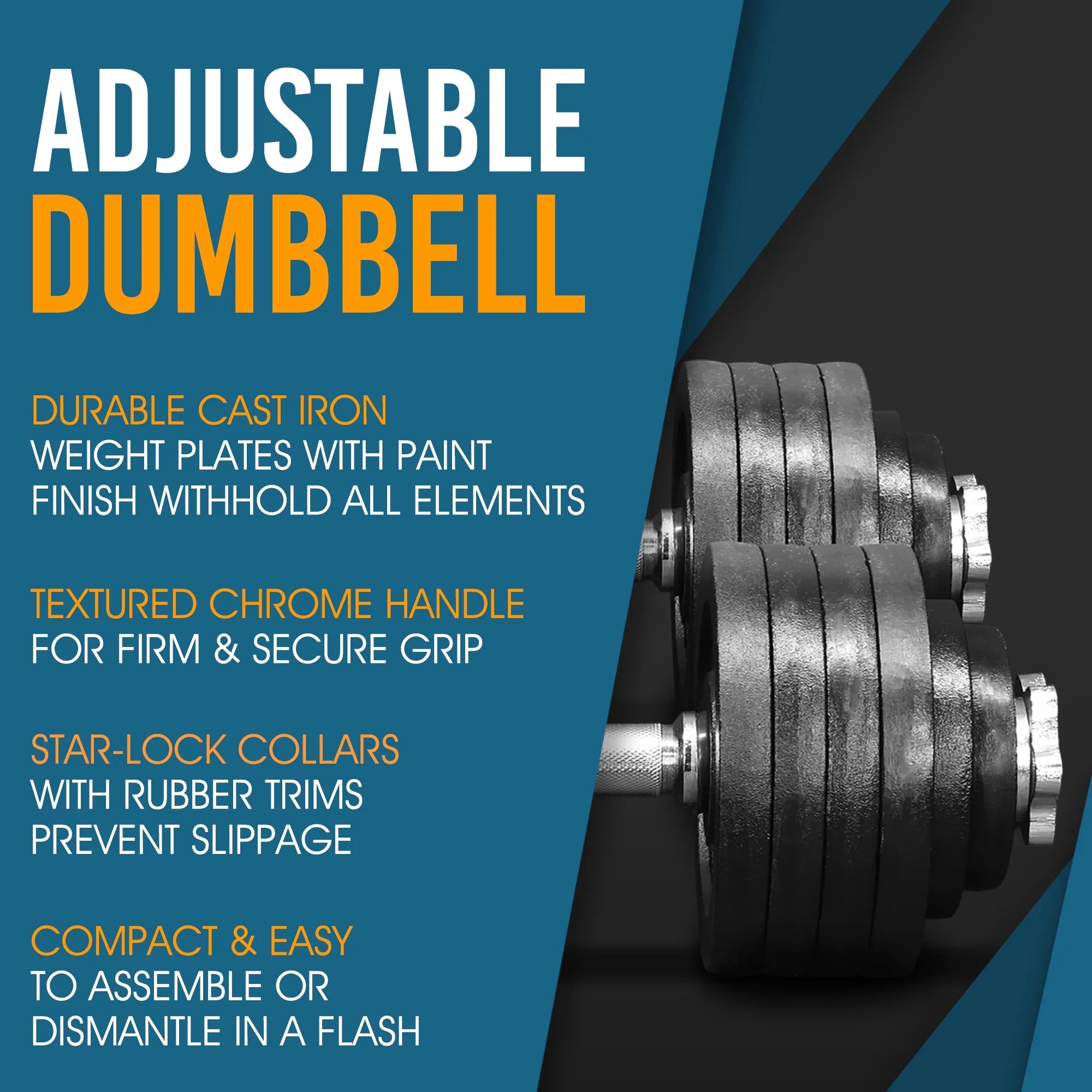 Yes4All 200 lbs Adjustable Dumbbell Set, Cast Iron Pair D6439