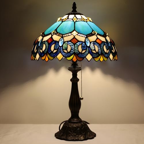 Tiffany Stained Glass Table Lamp Sea Blue Pear J2662