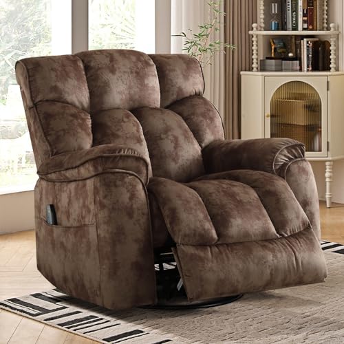 INZOY Massage Swivel Rocker Recliner with Heat and Vibration, Brown G989