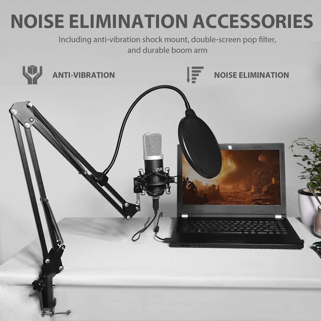 UHURU USB Podcast Condenser Microphone Kit with Boom Arm, 2 Pack W6815