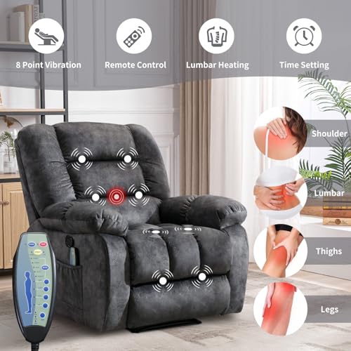 Massage Recliner Chair with Heat, Ergonomic Fabric, Side Pockets (Taupe) S254