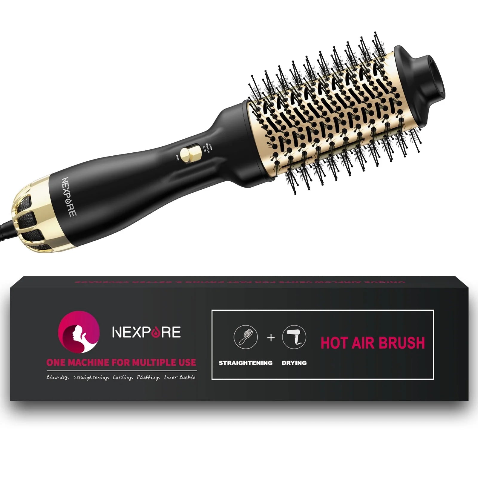 NEXPURE Hair Dryer Brush 4 in 1 with Negative Ion Anti-Frizz Ceramic Titanium Barrel H645139