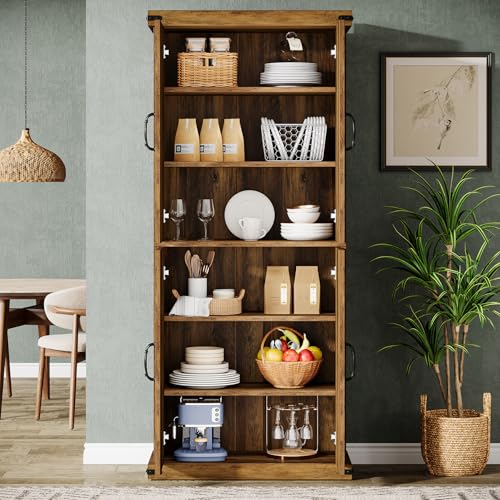 Tribesigns 71" Tall Kitchen Pantry Storage Cabinet with Barn Doors, Brown W874