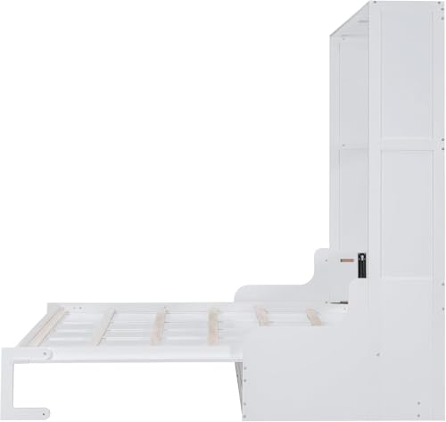 MERITLINE Queen Murphy Bed with Couch and Storage Shelves, White M951