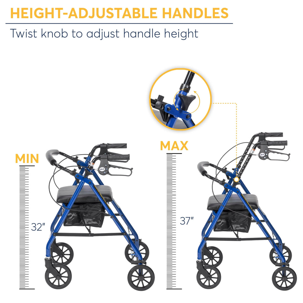 Drive Medical Rollator Walker with 6 Wheels, Padded Seat, Blue Y18032