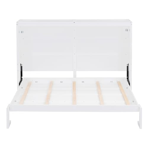 Harper & Bright Designs Queen Murphy Bed with Storage Shelves and LED Lights, Gray D9429
