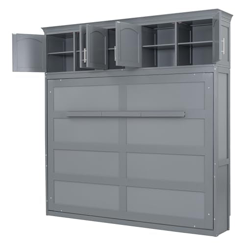 Full Size Murphy Bed with Drawers, Cabinets and USB Ports, Gray D589081